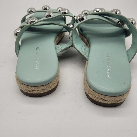New MARC FISHER Prisca Ball-Studded Espadrille Sandals slides teal Green Size 6 - Picture 7 of 10